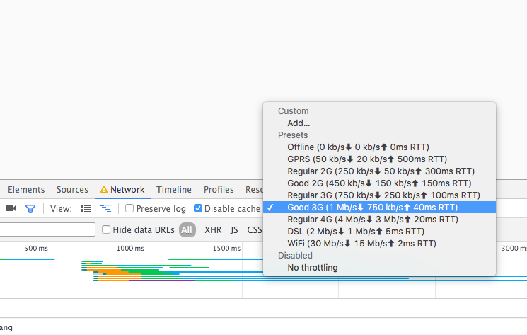 Select box with available network conditions, test on a wide variety